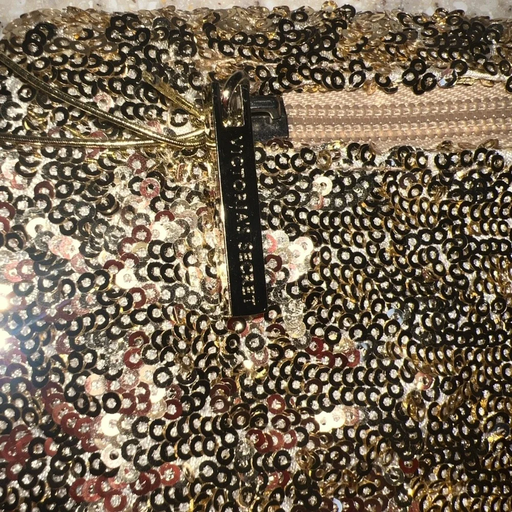 Victoria's Secret Angel Gold Sequin Foldover Clutch‎ Cosmetic Bag NWT Gold Glam
